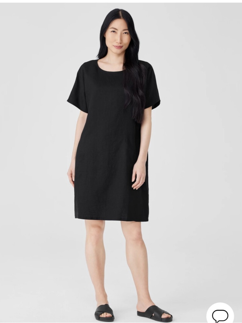 Eileen Fisher Organic Linen Black Short-Sleeve Straight Dress